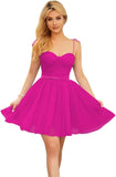 Vestidos cortos de tul brillante para adolescentes, con tirantes finos y corte en A, para fiesta de graduación.