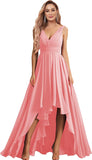 Vestidos de dama de honor con escote en V para mujer, para boda, con bolsillos, de gasa fruncida, largos, formales, para fiesta de graduación y noche.