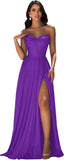 Strapless Prom Dress with Slit Satin A Line Long Ball Gowns for Women Sweetheart Corset Formal Dress with Pockets