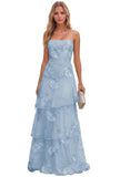Jacquard Laces Prom Dress for Women Spaghetti Strap Bridesmaid Dresses Long Formal Wedding Party Gown