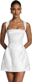 Short Satin Homecoming Dress Square Neck Floral Jacquard Corset Mini Formal Evening Cocktail Gown for Teens