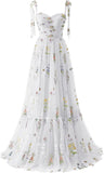 Vestidos de fiesta de tul con bordado de flores para mujer, 2024, tirantes finos, largos, formales, para noche 