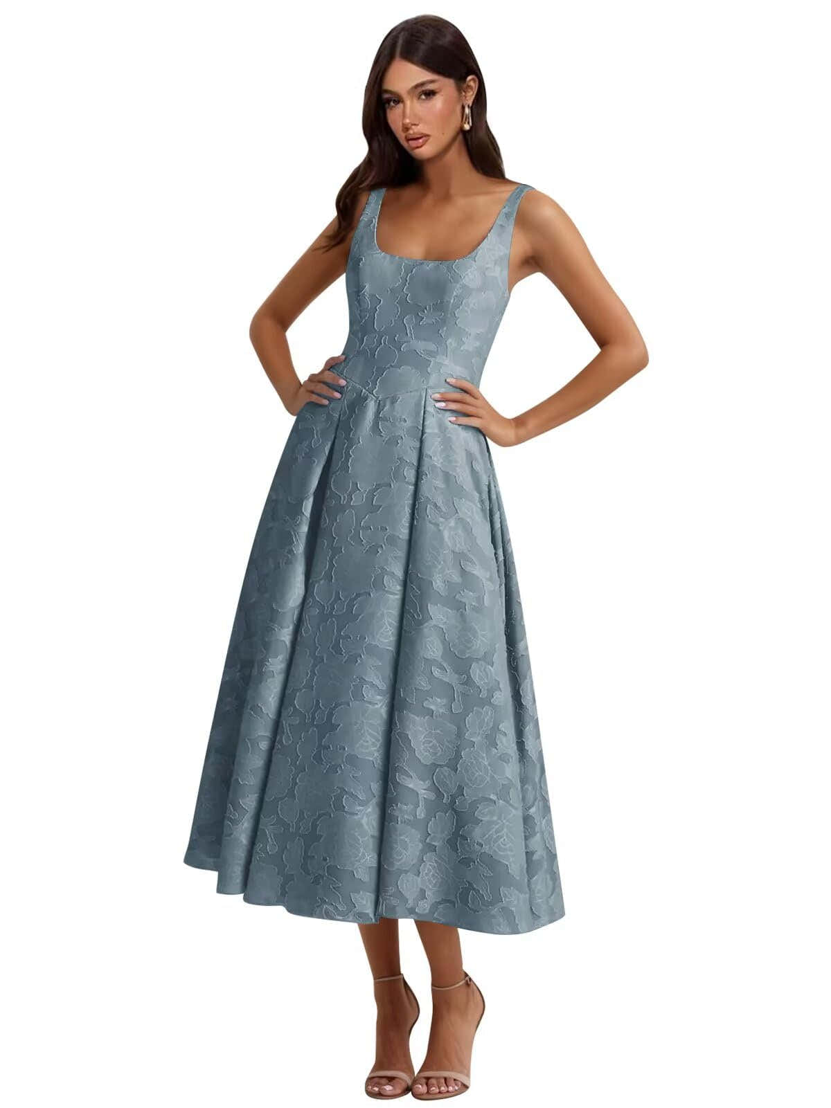 Floral Lace Bridesmaid Dresses for Women Tea Length A Line Pleated Wedding Guest Dress Formal Gown