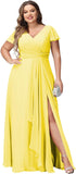 Vestidos de dama de honor de talla grande con mangas con volantes y bolsillos, vestido formal largo con escote en V y abertura. 