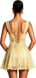 Floral Tulle Homecoming Dresses Short Embroidery Lace A-Line Mini Formal Graduation Cocktail Gown