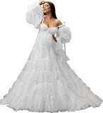 Womens Tulle Robe Maternity Dress for Photoshoot Off Shoulder Bridal Lingerie Maternity Gowns for Babyshower