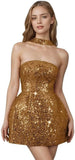 Strapless Sequin Homecoming Dresses for Teens Short Prom Dress Sparkly A-Line Cocktail Party Gowns with Pockets