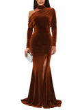 Mermaid Velvet Prom Dresses with Slit 2027 Long Sleeve Formal Dress for Women One Shoulder Evening Party Gowns