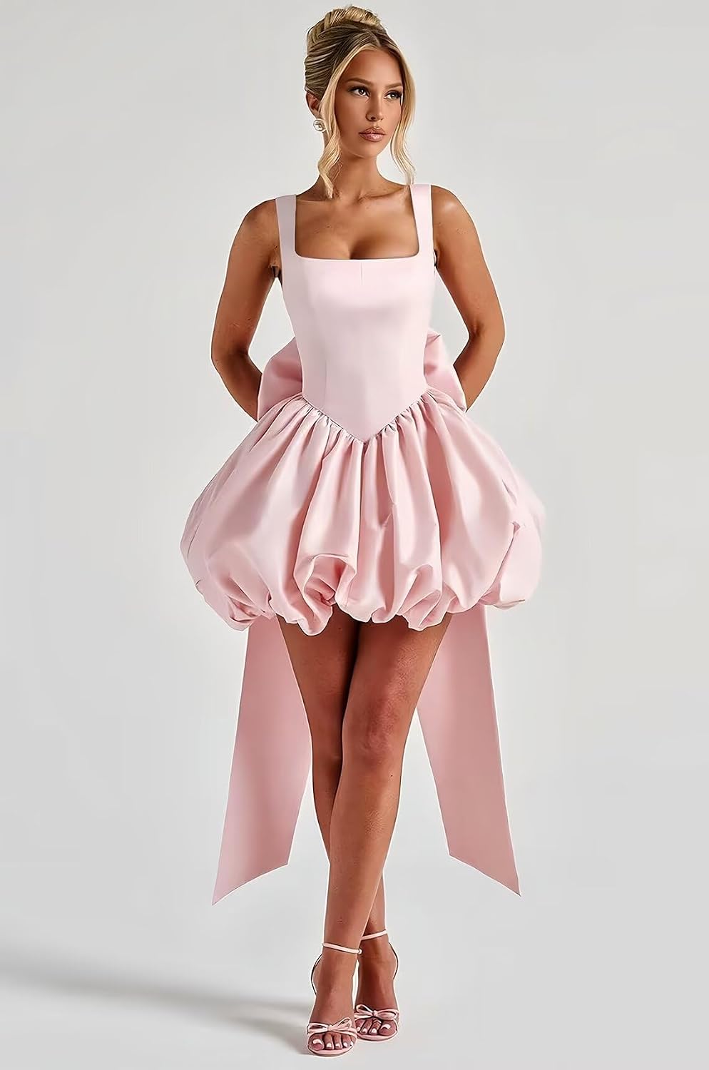 Puffy Satin Homecoming Dresses Mini A-line Short Prom Dress with Bow Cocktail Party Gown