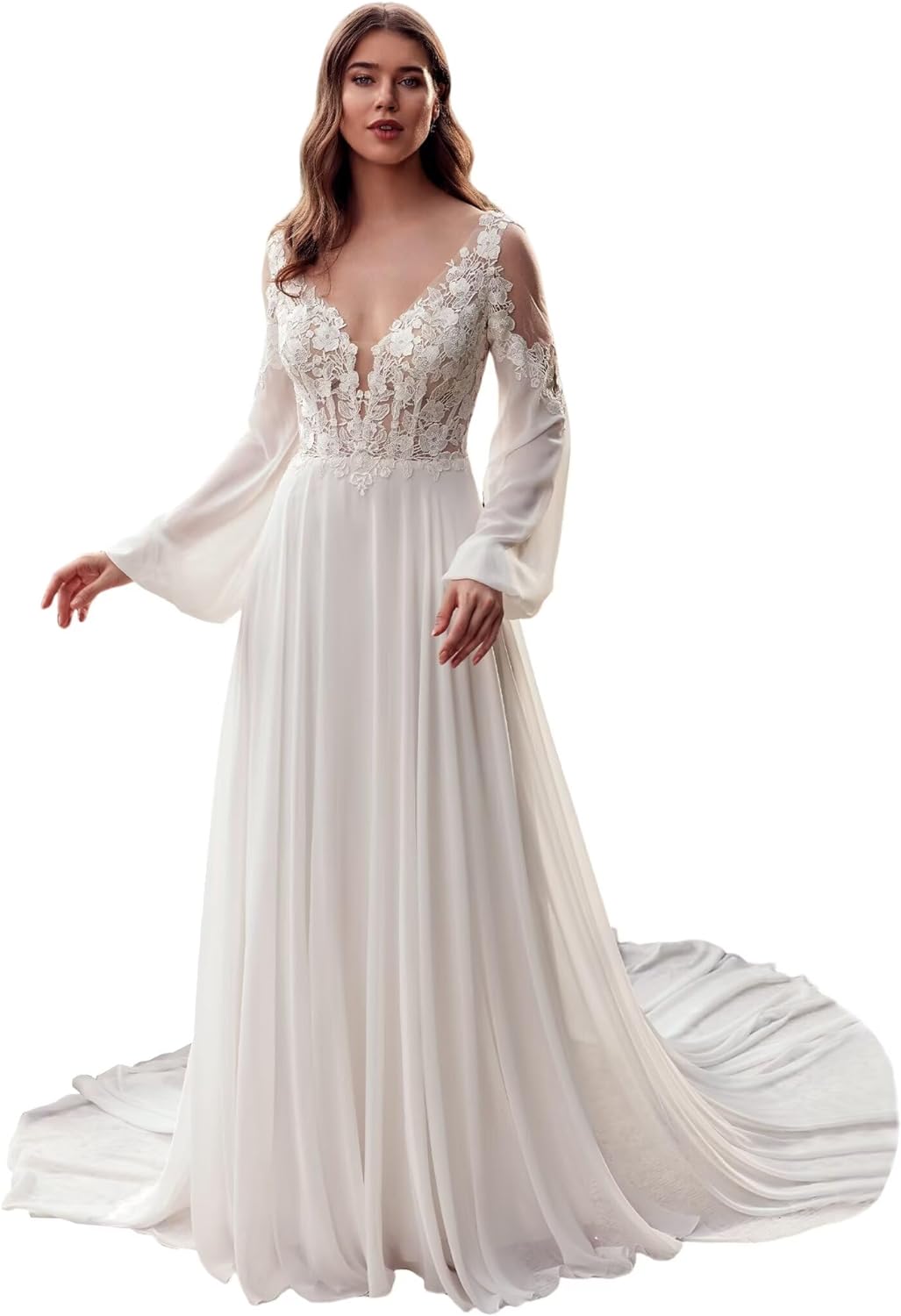Women's Elegant Lace Beach Wedding Dresses for Bride 2025 with Sleeves Wedding Bridal Gowns