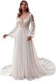 Women's Elegant Lace Beach Wedding Dresses for Bride 2025 with Sleeves Wedding Bridal Gowns