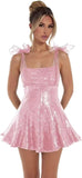 Sparkly Sequin Homecoming Dresses for Teens 2027 Spaghetti Strap Short Prom Dress with Bow Glitter Tulle Cocktail Party Gown