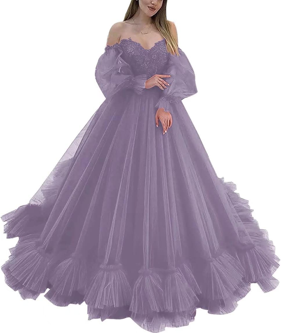 Off Shoulder Lace Appliques Ball Gown Quinceanera Dresses Long Sleeve Wedding Dress Bridal Gowns