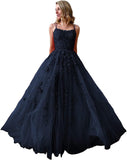 Ballkleider, langes Ballkleid für Damen, Spaghettiträger, Tüll, A-Linie, sexy, rückenfrei, formelle Partykleider mit Taschen 