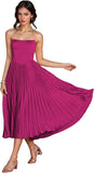 Women's Strapless Bridesmaid Dresses for Womens Tea Length Ruffle Satin Formal Prom Dress