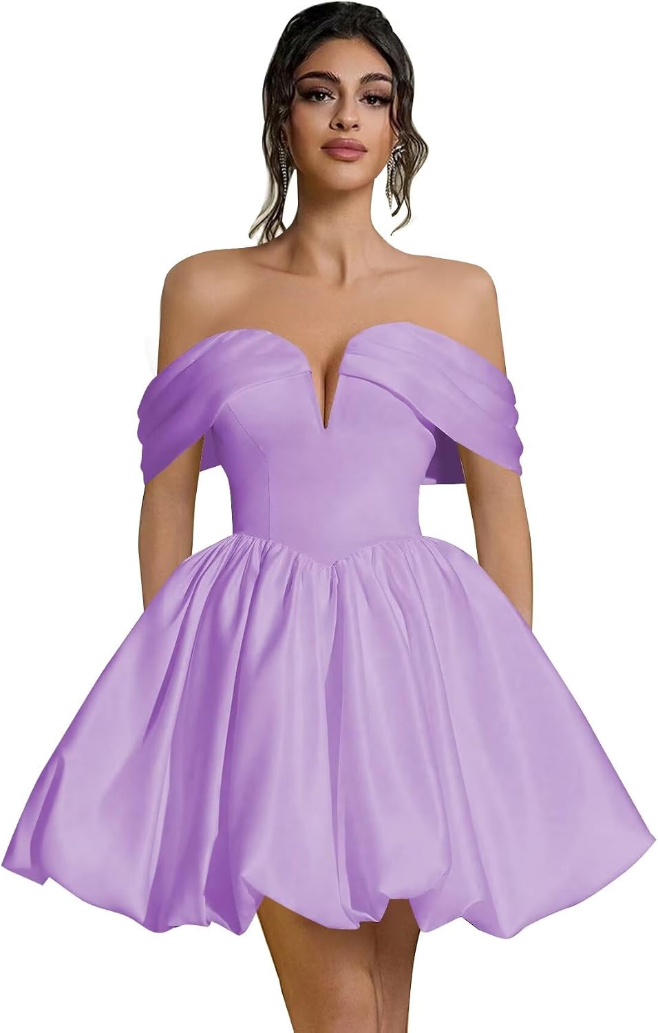 Off Shoulder Satin Homecoming Dresses Teens Short Bubble Dress A Line Mini Cocktail Party Gown