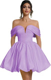 Off Shoulder Satin Homecoming Dresses Teens Short Bubble Dress A Line Mini Cocktail Party Gown