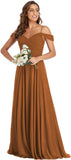 Off The Shoulder Chiffon Bridesmaid Dresses Long Spaghetti Straps A Line Formal Party Dress