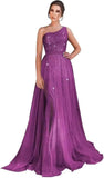 One Shoulder Sequin Prom Dress Long A-Line Tulle Formal Evening Gowns for Women 2027