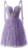 Vestidos de fiesta para mujer, con tirantes finos, cortos, bordados de flores, tul, vestidos formales 