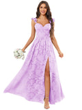 Chiffon Floral Bridesmaid Dresses with Slit Sleeveless Corset Ruffle A Line Long Formal Evening Gowns