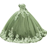 Sparkly Tulle Sweet 15 16 Quinceanera Dress Lace 3D Floral Ball Gown Strapless Puffy Prom Formal Gown