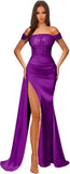Off Shoulder Sequin Prom Dresses for Women 2027 Long Mermaid Tight Satin Formal Evening Party Dress with Slit