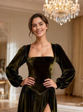 Kingbridal Gowns Long Sleeve Prom Dresses for Women 2027 Velvet Formal Dress with Slit Long A-line Evening Party Gowns