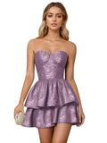 Jacquard Satin Homecoming Dresses 2026 Tiered Layed Aline Strapless Formal Cocktail Party Gown