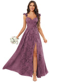 Chiffon Floral Bridesmaid Dresses with Slit Sleeveless Corset Ruffle A Line Long Formal Evening Gowns for Wedding