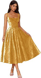 Jacquard Satin Prom Dresses 2026 Floral Square Neck Tea Length Ruched Elegant Formal Ball Gown with Pockets