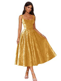 Jacquard Satin Prom Dresses 2026 Floral Square Neck Tea Length Ruched Elegant Formal Ball Gown with Pockets