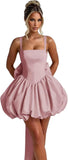 Puffy Satin Homecoming Dresses Mini A-line Short Prom Dress with Bow Cocktail Party Gown