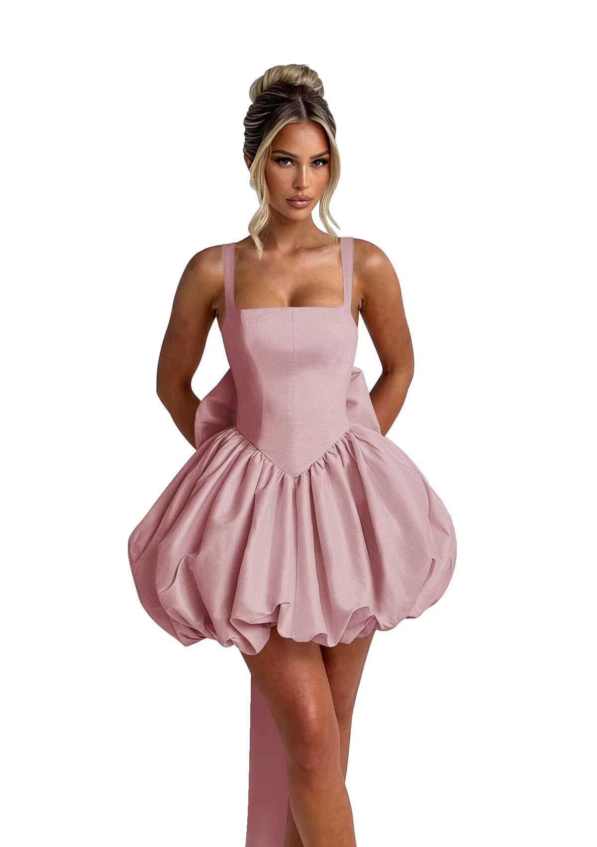 Puffy Satin Homecoming Dresses Mini A-line Short Prom Dress with Bow Cocktail Party Gown