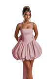 Puffy Satin Homecoming Dresses Mini A-line Short Prom Dress with Bow Cocktail Party Gown