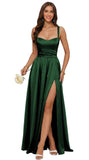 Jacquard Satin Prom Dresses with Slit Spaghetti Straps A Line Maxi Long Formal Dress