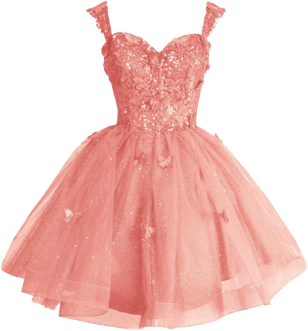 Off Shoulder Glitter Tulle Homecoming Dresses for Teens 3D Butterfly Short Prom Dress Sequin Quinceanera Dresses