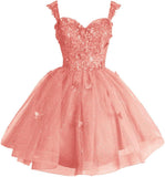 Off Shoulder Glitter Tulle Homecoming Dresses for Teens 3D Butterfly Short Prom Dress Sequin Quinceanera Dresses