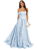 Jacquard Chiffon Bridesmaid Dresses Long Off The Shoulder Formal Evening Dress for Women