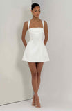 Satin Homecoming Dresses for Teens Square Neck Short Prom Dress Pleated A Line Corset Mini Cocktail Party Gown