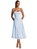 Lace Jacquard Bridesmaid Dresses for Women 2027 Spaghetti Straps Ruffle Formal Wedding Guest Dress