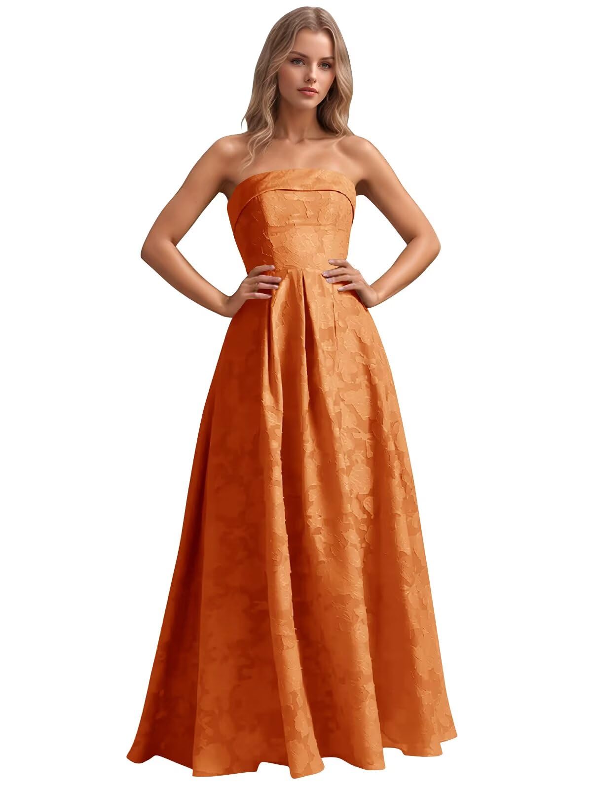 Jacquard Floral Prom Dresses Strapless Maxi Evening Gowns A-Line Ruched Formal Party Dress Elegant