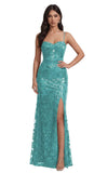 Mermaid Sequin Lace Prom Dresses Long for Women 2026 Spaghetti Straps Corset Formal Evening Party Gown with Slit