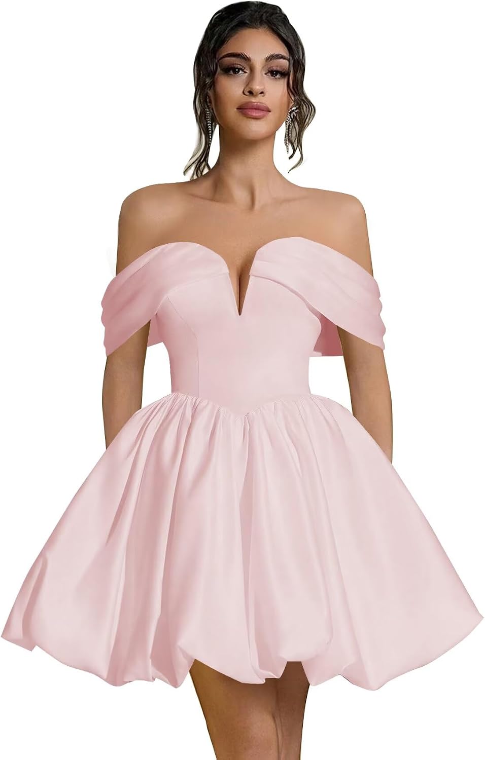 Off Shoulder Satin Homecoming Dresses Teens Short Bubble Dress A Line Mini Cocktail Party Gown
