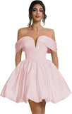 Off Shoulder Satin Homecoming Dresses Teens Short Bubble Dress A Line Mini Cocktail Party Gown