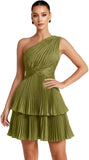 One Shoulder Satin Homecoming Dresses for Teens 2026 Short A-line Prom Dress Pleated Tiered Cocktail Party Gowns