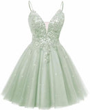 Spaghetti Straps Sequin Lace Appliques Short Homecoming Dresses for Teens Glitter Tulle Prom Party Dresses
