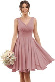 Double V Neck Short Bridesmaid Dresses for Women 2025 Chiffon A Line Formal Evening Gowns with Pockets