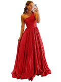 One Shoulder Sequin Prom Dresses for Women 2027 Sparkly Long A-Line Formal Evening Party Ball Gowns with Pockets