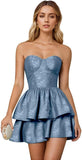 Jacquard Satin Homecoming Dresses 2026 Tiered Layed Aline Strapless Formal Cocktail Party Gown